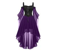 Scuola media Per Storia Medievale Stile Gotico, Abito Midi, Croset, Maniche lunghe svasate, lunghezza irregolare, Abito in chiffon a maniche corte, abito da festa Vocaloid, Lilla, XXL