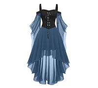 Scuola media Per Storia Medievale Stile Gotico, Abito Midi, Croset, Maniche lunghe svasate, lunghezza irregolare, Abito in chiffon a maniche corte, abito da festa Vocaloid, Blu marino, XL