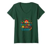 Scuola prescolare Here I Come! Scuola Colorata Avventura Maglietta con Collo a V, Donna, Verde Foresta, XL