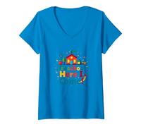 Scuola prescolare Here I Come! Scuola Colorata Avventura Maglietta con Collo a V, Donna, Zaffiro, XXL