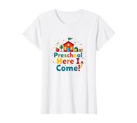 Scuola prescolare Here I Come! Scuola Colorata Avventura Maglietta, Donna, Bianco, XL