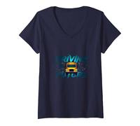 Scuolabus Driver Driving The Future Inspirational Citazione Maglietta con Collo a V, Donna, Navy, L