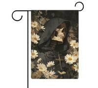 Scura gotica figura scheletrica bianca margherite bandiera da giardino stagionale vacanza iuta doppia faccia casa cortile bandiere esterne 30,5 x 45,7 cm
