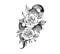 Scuro Dipartimento di spine e rose serpente coscia polpaccio braccio vegetariano fiore erba adesivo tatuaggio succo semipermanente non riflettente