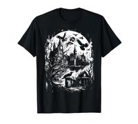 Scuro Goth Mansion Nero Occulto Corvo Luna Piena Horror Grunge Maglietta