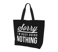 Scusa, sono occupato a non fare nulla. Borsa da donna in tela leggera, riutilizzabile, per la spesa, nera