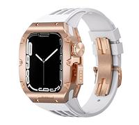 SCWZZWSY Cassa per orologio in lega di titanio, per cinturino 45mm 44mm Kit mod di lusso, cinturino in gomma fluorurata, per iWatch 8 7 SE 6 5 4 Kit di modifica