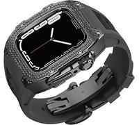 SCWZZWSY kit mod Custodia con diamanti e cinturino in gomma fluorurata, per la serie 8 7 6 5 4 SE, copertura con strass per bracciale in caucciù fluorurato, per cinturino iwatch 45mm 44mm