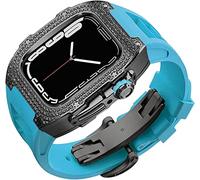 SCWZZWSY kit mod Custodia con diamanti e cinturino in gomma fluorurata, per la serie 8 7 6 5 4 SE, copertura con strass per bracciale in caucciù fluorurato, per cinturino iwatch 45mm 44mm