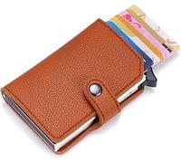 SCWZZWSY Porta carte di credito Porta carte di credito in metallo antifurto Porta carte di credito minimalista Mini Porta carte di credito da lavoro nero per uomo e donna (Colore : Marrone)