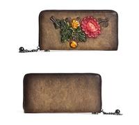SCWZZWSY Portafogli da Donna in Vera Pelle, Borsa Lunga con Goffratura Vintage, Porta Carte di Credito con Pochette Fatta a Mano (Colore : B)