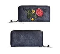 SCWZZWSY Portafogli da Donna in Vera Pelle, Borsa Lunga con Goffratura Vintage, Porta Carte di Credito con Pochette Fatta a Mano (Colore : B)