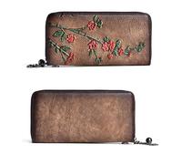 SCWZZWSY Portafoglio da donna con pochette da polso in pelle, porta carte di credito fatto a mano con goffratura vintage (Colore : C)
