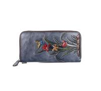 SCWZZWSY Portafoglio da donna in vera pelle da donna, pochette da polso lunga in rilievo vintage, porta carte di credito fatto a mano (Colore : A)