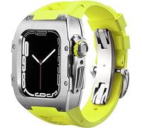 SCWZZWSY Set di cinturini per orologio in acciaio inossidabile e gomma, per 8, 7, 44 mm/45 mm, kit di retrofit di lusso, cassa in metallo con lunetta in fluorurato, per iWatch SE 6, 5, 4, ricambio fai