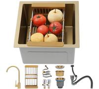 SCYOMSTORE Lavello da cucina, 45 x 45 cm, lavello da cucina, in acciaio inox, moderno lavello da incasso, piccolo, sotto piano o da incasso, con rubinetto, filtro estraibile, sifone e filtro di