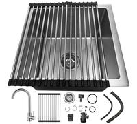 SCYOMSTORE Lavello da cucina argentato, 38 x 38 cm, in acciaio inox, moderno lavello da incasso, piccolo, sotto piano o da incasso, con rubinetto, filtro estraibile