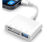 SD Card Reader Adapter for iPhone, 4-In-1 Lightning to SD/TF Card Reader with Charging & USB OTG Adapter for iPad, Digital Camera Memory Card Viewer for iPhone 14/13/120/110/X/XS/XR/8/7/iPad