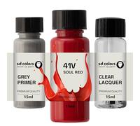 SD COLORS Soul Red 41V - Kit di riparazione con penna con vernice per ritocchi, 15 ML, con pennello, per graffi e scheggiature, codice colore 41V Soul Red (vernice + primer + lacca)