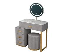 SDA287MZ Toeletta Piccolo set da scrivania for trucco con specchio illuminato e 4 cassetti, toletta for for camera letto sgabello imbottito, for finitura in velluto grigio