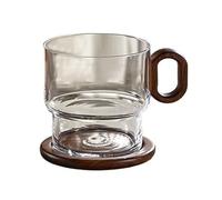 SDA287MZ Versatile Set di tazze da caffè in vetro con sottobicchiere, in borosilicato trasparente 330 ml manico in noce