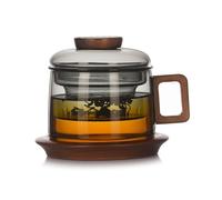 SDA287MZ Versatile Tazza da tè in vetro 7,4 once con infusore e coperchio, tazza in borosilicato trasparente manico in legno sottobicchiere