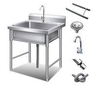 SdaryWare Lavelli di Servizio in Acciaio Inossidabile, lavello da Cucina Indipendente a Vasca Singola con Rubinetto Singolo per Acqua Fredda e Scarico, per Ristorante, ga,60 * 60 * 80cm