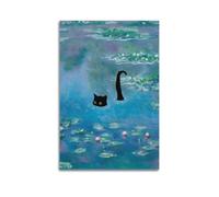 SDASIUVP Poster decorativo da parete su tela, motivo: il gatto tra le ninfee di Monet, poster decorativo da parete con stampa moderna, per camera da letto, per la camera da letto (40 x 60 cm)