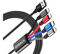SDBAUX 3A/1.2M Multi Cavo USB 4 in 1, Multiplo Cavetto con 2 iP Micro USB Tipo C Intrecciato Cavo USB Ricarica Rapida, per Telefono iOS, Android Galaxy, Sony, Moto, OnePlus, Xiaomi, Hoor View, PS4