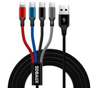SDBAUX 3A/1.2M Multi Cavo USB 4 in 1, Multiplo Cavetto con 2 Tipo C/iP/Micro USB Intrecciato Cavo USB Ricarica Rapida, per Telefono iOS, Android Galaxy, Sony, Moto, OnePlus, Xiaomi, Hoor View, PS5