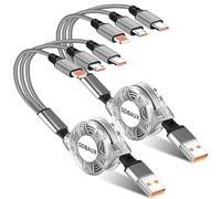 SDBAUX Cavo di Ricarica Multiplo, [3A/1M/2-Pezzi] Cavo Retrattile USB Universale 3 in 1 con Connettori Phone/Micro USB/Tipo C, per Telefono iOS, Android Galaxy, Sony, Moto, OnePlus, Xiaomi, Hoor View