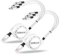 SDBAUX Cavo di Ricarica Multiplo, [3A/1M/2-Pezzi] Cavo Retrattile USB Universale 3 in 1 con Connettori Tipo C/Phone/Micro USB, per Telefono iOS, Android Galaxy, Sony, Moto, OnePlus, Xiaomi, Hoor View