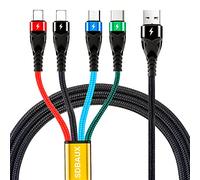 SDBAUX Cavo Multi Caricabatterie 4 in 1, 3A/1.2M Cavo di Ricarica Rapida USB Universale con Connettori 2iP/Micro USB/Tipo C, per Telefono iOS, Android Galaxy, LG, Moto, Sony, Hoor View, Xiaomi, PS4