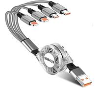SDBAUX Multi Cavo 4 in 1 3A 1M, Cavo Splitter di Ricarica Rapida USB Retrattile Universale con Connettori 2iP/Micro USB/Tipo C, per Phone, Samsung Galaxy, LG, Moto, Honor View, Xiaomi, Oneplus, PS5