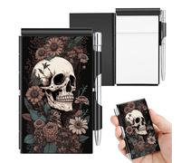 SDDFRHGH Metal Pocket Notebook with Pen Holder, Aluminum EDC Mini Notepad & Journal, Refillable Paper & Pen, 4.4x2.9 Tactical Notebook for Work, Police, Travel, Daily Carry- Skull Flowers