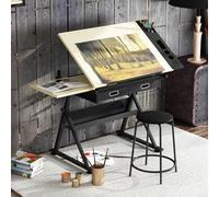 SDdPulse Art Craft - Set postazione di lavoro da scrivania per artisti, altezza e angolo regolabili, con sgabello e cassetti, vassoi laterali e mensola per matite, per lettura, scrittura, artigianato