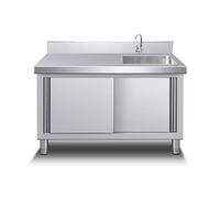 SDdPulse Lavandino con mobile, autoportante, in acciaio inox, con banco da lavoro e ripiani con rubinetto, per garage esterno, commerciale, destro, 120 x 50 x 80 cm
