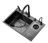 SDdPulse Lavandino di lusso con rubinetto a cascata sopra o sotto il montaggio lavello in acciaio inox con rubinetto bacina-in-bacino dispenser di sapone, nero-75 x 46 cm
