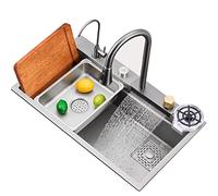 SDdPulse Lavello da cucina a cascata, da posizionare sopra o sotto il montaggio, kit per lavabo e console rotante, color argento, 80 x 45 cm