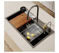 SDdPulse Lavello da cucina a vasca singola con Raindance Falls e tirare il rubinetto a goccia nella parte superiore o sotto il montaggio in acciaio inox kit lavello postazione di lavoro, grigio, 68 x