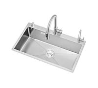 SDdPulse Lavello da cucina in acciaio inossidabile 304 di fascia alta - Lavello da cucina a vasca singola con colino, rubinetto e accessori per casa, bar o uso esterno, testa rotonda di un colore, 55