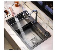 SDdPulse Lavello da cucina in acciaio inossidabile con rubinetto estraibile a goccia nella parte superiore o sotto il montaggio kit per lavello per cucina, cortile, ufficio, bar, grigio, 80 x 45 cm