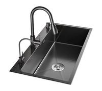 SDdPulse Lavello da cucina multifunzionale in acciaio inox con riduzione del rumore e rubinetto estraibile, resistente isolamento acustico a doppio strato per piatti e verdure, 68 x 45 cm