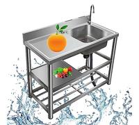 SDdPulse Lavello multiuso in acciaio inox con scolapiatti e rubinetto di grado commerciale per esterni, stazione singola per bar, ristorante, cucina, hotel e casa, lavello a 1 scomparto, destro, 100