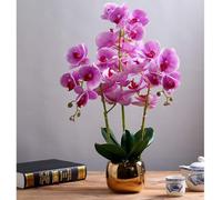 SDdPulse Orchidea artificiale Phalaenopsis Fiori artificiali da 50 cm, con vaso in ceramica, orchidea artificiale in vaso, moderno, finto floreale, molto naturale, viola, 60 cm