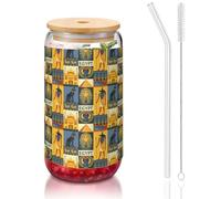 SDEGTHO Antico Egitto Tribe Serie Stampa Carino Bicchieri con Cannuccia di Vetro 16oz per Birra Caffè Ghiacciato Whisky Regalo