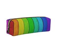 SDEGTHO Astuccio in pelle color arcobaleno con sfondo in legno per studenti, elegante custodia stampata con cerniera per materiale scolastico, elementi essenziali per il rientro a scuola, Oro, taglia