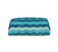 SDEGTHO Astuccio in pelle con stampa a onde blu, grande capacità, per penne stilografiche, ideale come regalo per ragazzi e ragazze, Argento, Taglia unica, Astuccio per trucchi