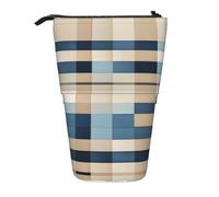 SDEGTHO Astuccio telescopico blu beige con motivo quadrato, portapenne per studenti, cancelleria per scuola e università, Nero , Taglia unica, Organizer per borse
