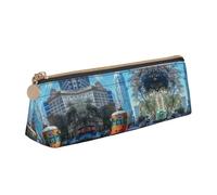 SDEGTHO Austin Texas Fashion - Astuccio triangolare in pelle con cerniera e astuccio per matite con grande capacità di archiviazione, Bianco, One Size, Art Deco